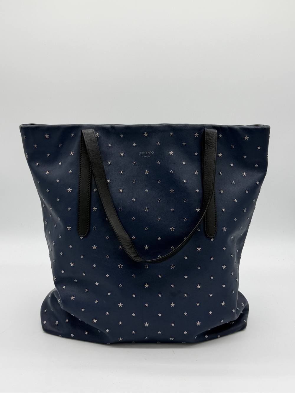 Jimmy Choo Pimlico Navy Leather Star Studded Large Tote Bag Italy ⭐ Luxury